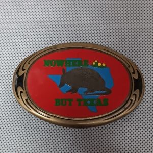 Nap Brass Belt Buckle No Where But Texas 1986 Armadillo